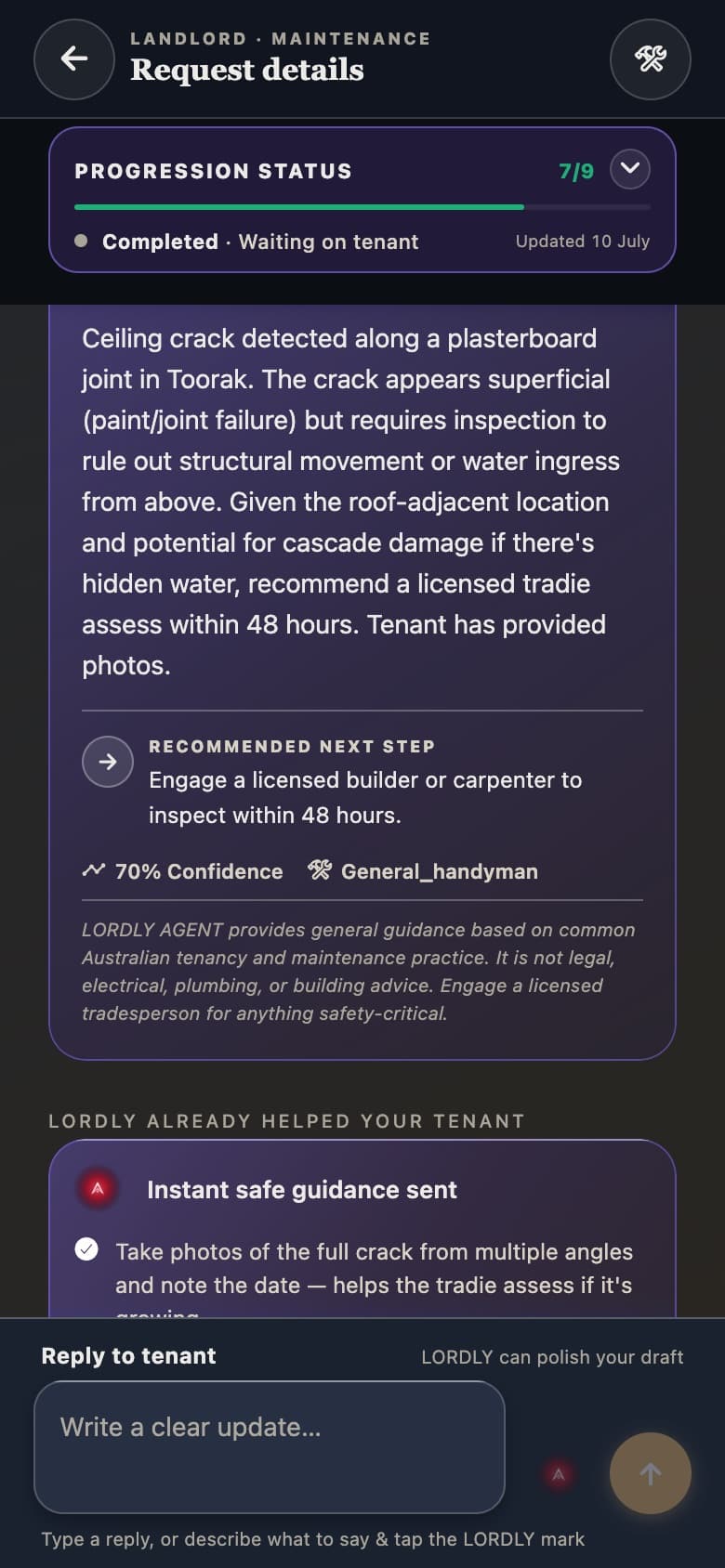 LORDLY tradie job detail screen